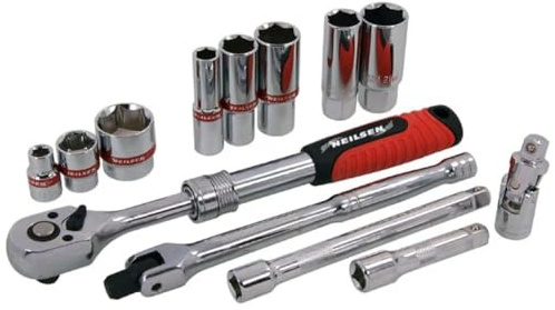 Neilsen CT1575 33pc 3/8in Drive Socket Set 8 to 24mm Sockets 10 to 19mm Deep Sockets 16 and 21mm Plug Sockets Extendible Ratchet Power Handle Extension Bars Universal Joint