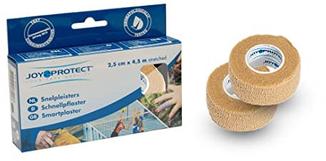 Joy2Protect Elastische Fingerpflaster Rolle - selbsthaftendes Schnellpflaster - Pflasterverband Beige - 2 Rollen (2,5cm x 4,5m) - Selbstklebender Verband, Sporttape, Fingerkuppenpflaster