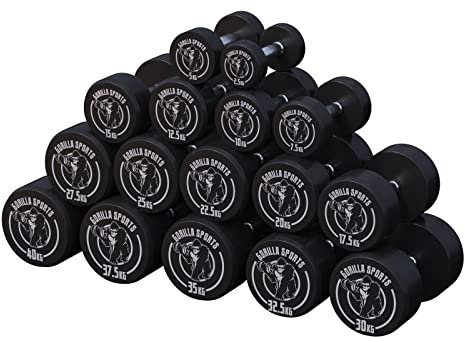 GORILLA SPORTS® Kurzhanteln - Einzeln / 2er Set, von 2,5 bis 40 kg Gewichte, Gummi, Gusseisen Kern, rutschfeste, gerändelte Griffe, Schwarz - Rundhanteln, Hantelset