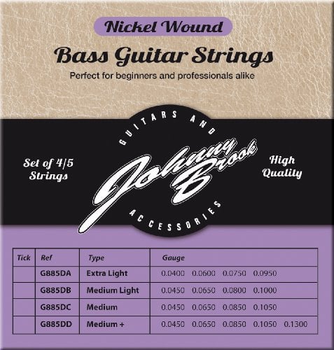 Johnny Brook Set Of 4 Nickel Wound Bass Guitar Strings (Extra Light Gauge)