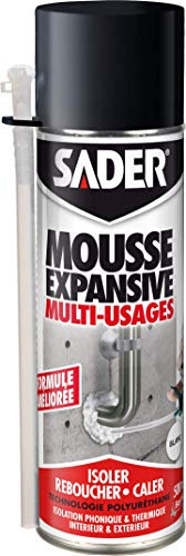 Sader Mousse Expansive Polyuréthane PU Aérosol – Multi-Usages : Isoler, Reboucher, Caler – Tous Supports – Intérieur et Extérieur – Blanche – Bombe 500 ml