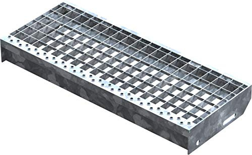 Fenau – 600 x 240 mm - Gitterrost-Stufe (R11) XSL, MW: 30/30 mm, verzinkt, Stahl-Treppenstufe nach DIN-Norm, Fluchttreppen geeignet, Anti-Rutsch-Wirkung