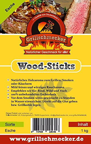 Grillschmecker Wood Sticks 1 kg Eschenholz - Natürliches Holzaroma zum Grillen, Smoken & Räuchern -