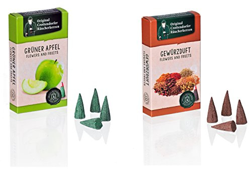 Crottendorfer Räucherkerzen Flower & Fruits - Duft: Gewürzduft und Grüner Apfel - Größe: M - 2x24 Stück - Made in Germany