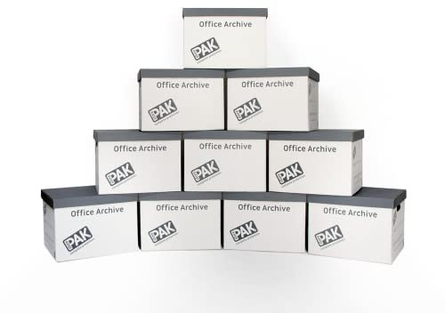 StorePAK Office Archive/Storage Cardboard Boxes & Lids Pack of 10. Good for Office, Home Storage & Moving House white & Grey
