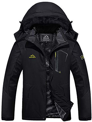 MAGCOMSEN Arbeitsjacke Herren Warm Gefüttert Ski Jacke Übergangsjacke Verdickt Winterjacke Männer Atmungsaktiv Jagdjacke Wasserdicht Dicke Thermo mit Stehkragen Schwarz 2XL