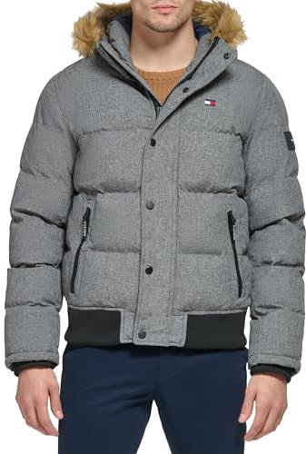 Tommy Hilfiger Arctic Cloth Quilted Snorkel Bomber Jacket Parka, Gris mélangé, XS Homme