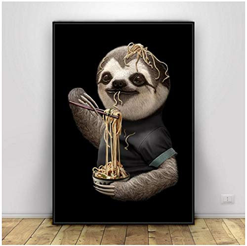 yhyxll Faultier Essen Nudel Tier Poster Leinwand Malerei Wandkunst Drucken Modulare Bilder für Kinderzimmer Home Decor-50x70cm No Frame