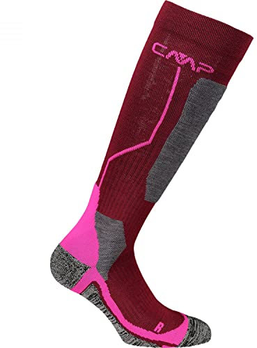CMP - Calcetines de esquí unisex de lana, Burdeos-Rosa Fluo, 39/42