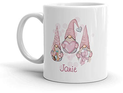 Personalised Pink Gnome Mug with Name – Funny Love Gonk Mug for Easter, Birthday or Mother’s Day – Cute Custom Gift for Mum, Sister, Friend – TheAbstractix Gnome Cup – 11oz Ceramic Mug