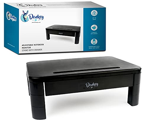 Donkey pc - Soporte Ordenador Sobremesa 3 Alturas Ajustables Monitor Elevador. Soporte portátil Base Monitor con Cajon. Mesa organizadora para Almacenamiento. Soporte Ordenador