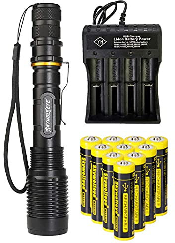 VISVIC Helle Taschenlampe mit 4 Steckplätzen USB-Ladegerät und wiederaufladbaren 10PCS 18650-Batterien, 5 Modi, 2000 Lumen, Radfahren,Wandern,Hundespaziergänge,Wasserabdichtung