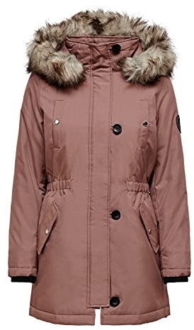 ONLY Damen Winter Mantel onlIris Parka Jacke Fellkapuze (S, Rosa)