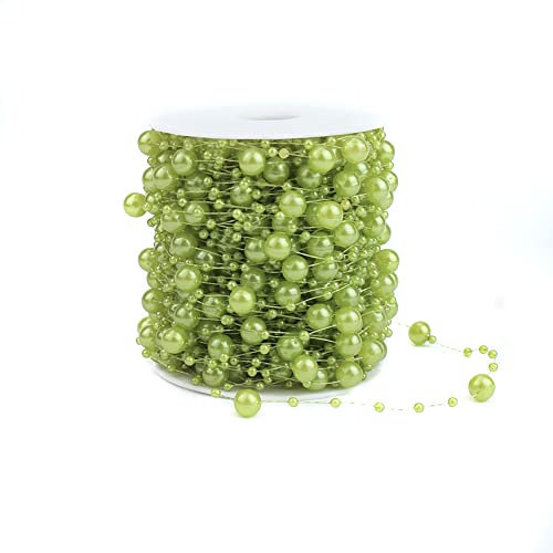 30m Perlengirlande Perlenband Perlenkette Perlenschnur Geschenkband Dekoband mit Perlen für DIY Basteln Party Tischdeko Hochzeit Braut Haarschmuck Ohrringe Halskette Brautstrauß Weihnachten,Grün