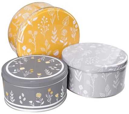 SiXsigma Sports Set of 3 Round Nesting Cake Storage Tins - Airtight Containers for Cakes, Biscuits & Sweets Large, Medium & Small Sizes - Perfect Mothers Day Gifts For Kitchen (Retro Meadow)