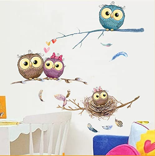 COVPAW® Wandtattoo Wandaufkleber Eule Baby Nest auf Ast Baum Wandsticker Wandbild Bilder Wohnzimmer Schlafzimmer Deco Kind Jungen Kinderzimmer Babyzimmer
