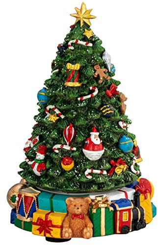 H.Bauer jun. Spieluhr Weihnachtsbaum Ø 15 cm Melodie Oh Tannenbaum - Kunststein Weihnachtsdeko Geschenk mit Musik 22.5 cm hoch