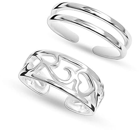 LeCalla 2 Stück 925 Sterling Silber Herz Hawaii Blatt Band Schwanz Zehenringe Offen Einstellbar für Damen