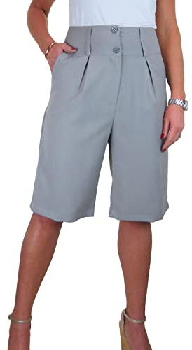 Paulo Due Ladies Knee Length Tailored Shorts Wide Waistband Light Grey 14