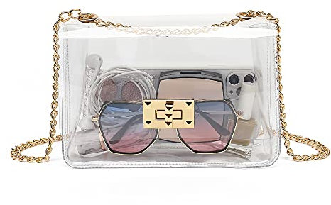 LOXOMU Transparente Geldbörse für Damen, Stadion-zugelassen, Umhängetasche, Handtasche, Clutch für Konzerte, Arbeit, Sportveranstaltungen, Gold