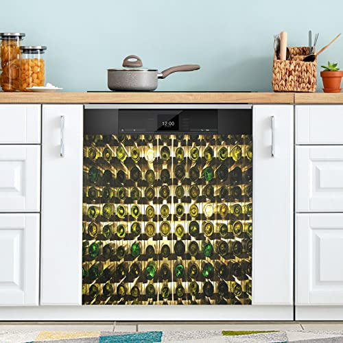 Many Glass Wine Bottles on The Wine Rack Dishwasher Magnet Cover Refrigerator Panel Decal Deco for Cabinet Kitchen Laundry Room Gift 23  x 26 