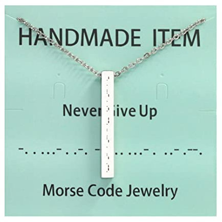 Decentraland Silber Nie Aufgeben Edelstahl Morse Code graviert personalisierte Bar Halskette Geschenk für Frauen Memorial zierliche Liebe Tuner Freundschaft Long Distance Touch Weihnachtsschmuck