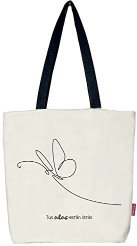 hello-bags TUSALAS Borsa tote bag in tela con cerniera, fodera e tasca interna. Include una busta regalo kraft. Colore: Écru/Nero. 37x38 cm. Donna