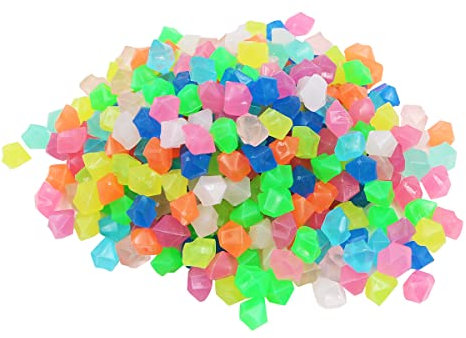 VOANZO 300 Stück leuchtende Steine, Eiswürfelform, leuchtende Steine für Garten, Kies, Garten, Weg, Hof, Aquarium, Dekoration (14 x 11 mm, gemischte Farben)
