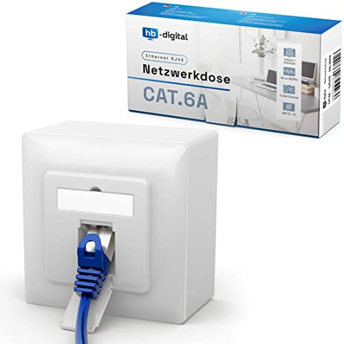 hb-digital 1x toma de red CAT 6a para cable de instalación CAT.8 CAT.7 CAT.6A CAT.6 CAT.5 con 1X puerto RJ45 Toma de datos para montaje en superficie/empotrado Universal EIA/TIA 568A&B 8P8C Ethernet