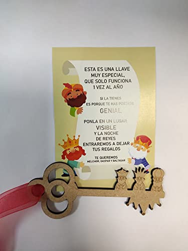 Los Eventos de la Tata. Regalo de Nochebuena para Niños - Botón de Papá Noel (Llave de Reyes Magos, Madera Natural)