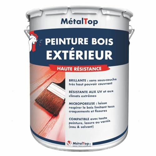 Metaltop - Peinture Bois Exterieur - Bleu pastel - RAL 5024-5 L - Finition brillante, haute résistance aux UV et intempéries, pose facile.