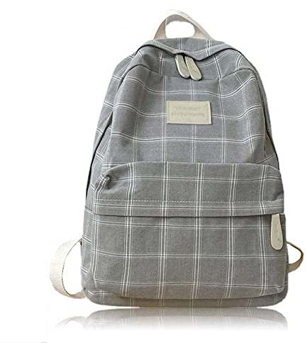 Large Capacity Plaid Preppy Backpack Cute Backpack for Teen Girls Back to School Supplies Cute Aesthetic Backpack Sage Green Aesthetic Rucksack (Grey)