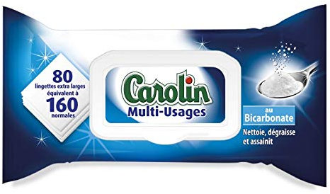CAROLIN Lingettes au Bicarbonate - Paquet de 80 lingettes nettoyantes multi-usages pour un entretien facile et efficace de votre maison. - Lot De 3 - Vendu Par Lot