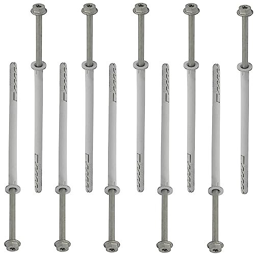 AERZETIX - C67142 - Lot de 10 Chevilles en Plastique Ø10x200 mm à collerette + 10 vis Ø7x210 mm autotaraudeuses à collerette à tête hexagonale Empreinte étoile TX40 - béton Brique perçage Fixation