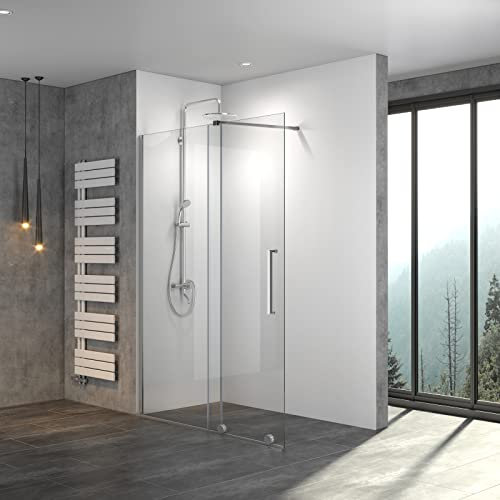 WITEN&NOCK 160cm Walk In Dusche Duschabtrennung Schiebetür Duschkabine aus 8 mm ESG Klarglas mit Nano Beschichtung Höhe 195cm