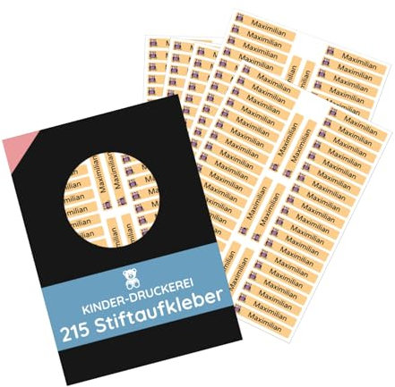 215 Stück personalisierte Stiftaufkleber Stiftetiketten40x6 mm - Namensaufkleber mini/sehr klein - Aufkleber für Stifte, Buntstifte, Füller/Wasserfest/Kratzfest (Gelb, Set 215 Stück)
