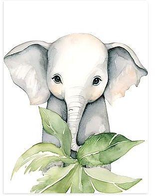 CCWACPP Baby Aquarell Tiere Wandbilder Elefanten Bild Wald Safari Tier Poster Kinderzimmer Tier Leinwanddrucke für Kinderzimmer Dekoration kein Rahmen 30x45 cm