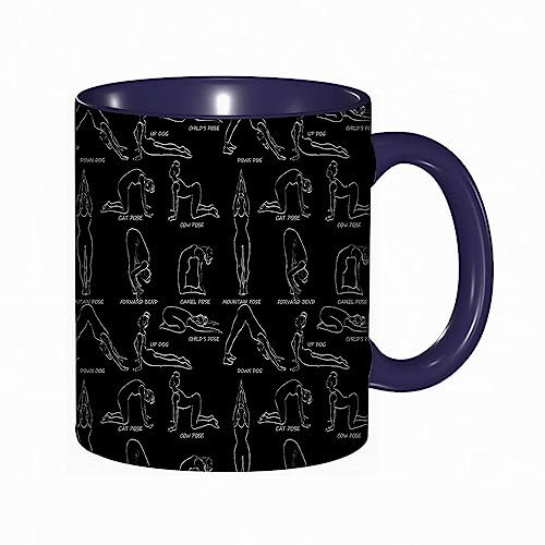 Tasse Keramik Chakra-Yoga-Übungs-Pose,Zen Spirituelles,Schwarz-Weiß Kaffeetassen Große 330ml Mit Henkel 100% Handbemalt Trinkgläser Mit Griff Personalisierte Geschenk