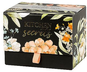 ARTEBENE Rezeptordner Rezeptbox Box mit Karten zum Kochen Bon Appetit 50 Rezeptkarten Finest Blüten Schwarz