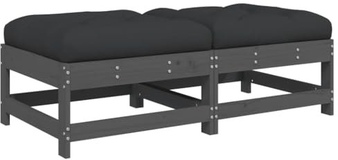 vidaXL Gartenhocker 2 STK., Sitzhocker mit Kissen Latten-Design, Modular Holz Hocker für Garten Terrasse, Fußhocker Gartenmöbel, Grau Massivholz Kiefer
