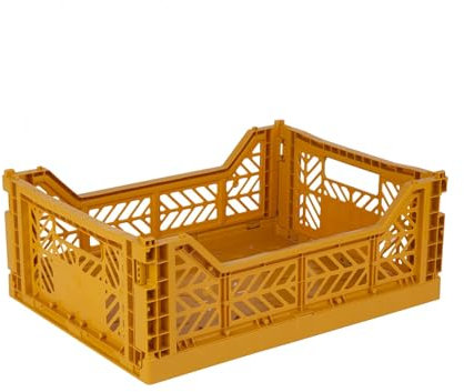 AYKASA Klappkiste, stabile Faltkiste aus Kunststoff, stapelbar, Mustard, Midi (40x30x14cm)