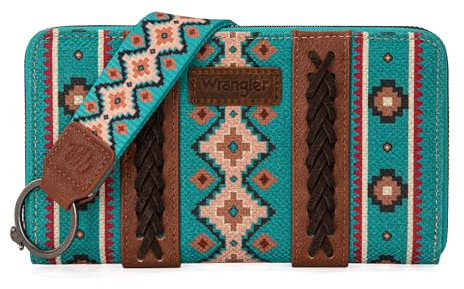 Wrangler Geldbörse für Damen, Western-Azteken-Clutch, Handgelenktasche mit Kreditkartenfach, Türkis/Ausflug, einfarbig (Getaway Solids), Einheitsgröße, Trendig