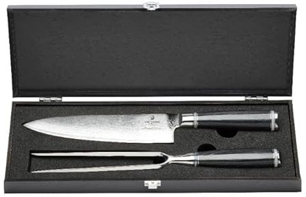 Chef Cuisine Damast Chef-Messer und Tranchiergabel