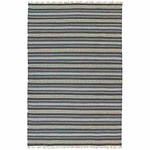 Knutzen Wohnen Kelim Teppich 80 x 150 Flensburg - Fransen Teppich Wolle Natur - Handgewebt und beidseitig verwendbar - Ideale Wohndekoration für jeden Wohnraum