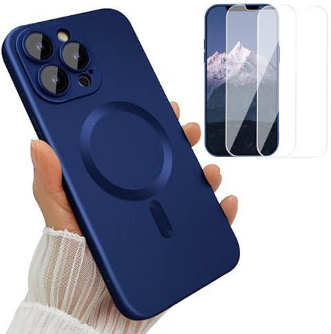 ankofave Magnetic Case for iPhone 12 Pro Max Phone Case for Women, [Compatible with MagSafe] Matte Metallic Design with Lens Protectors and 2 Screen Protectors for iPhone 12 Pro Max 6.7-Dark Blue