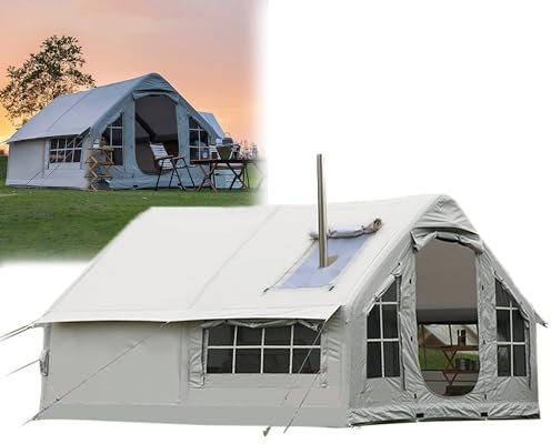 XLTEAM Large Inflatable Tent, Outdoor Fully Automatic Camping Tent, with Chimney Exit, 10㎡ Space, Integrated Air Column, PU2000mm Waterproof, for 4 Season Family Glamping