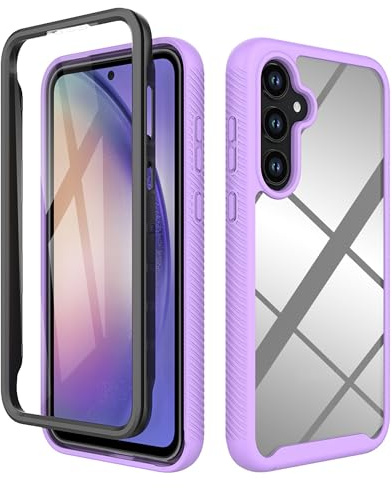ESTH® Cover per Samsung Galaxy A55 5G Custodia in Silicone a Antiurto 360° con Protezione dello Schermo, Rugged Doppia Bumper Trasparente Case Integrale Cover, Viola chiaro