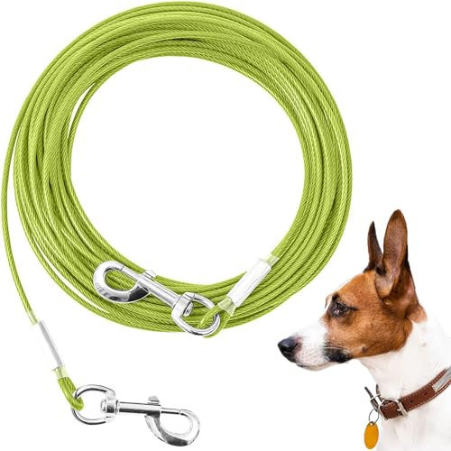 Mi Metty Tie-Out Leinen für Hunde,15m Kausichere Hundeleinen,Tie Out Cables Hofleine Für mittlere bis große Hunde(Grün,50ft-15M)