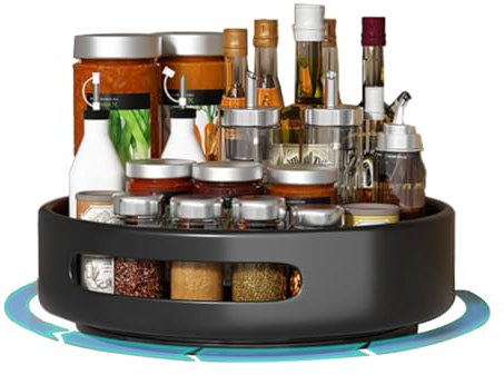 Esmberry - Drehteller Organizer, Karbonstahl, Ø 31cm – Für Küche, Schrank & Kühlschrank(dunkle)