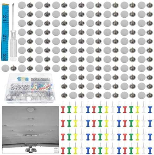 90 St¨¹ck Dachhimmel Reparatur Set KFZ Reparatur Nieten, Auto Reparatur Nieten mit Stecknadeln Schraubendreher Ma?band, Dachhimmel Reparaturknopf f¨¹r Alle Autos
